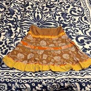 BCBGMaxAzria Brown and Yellow Floral Skater Skirt